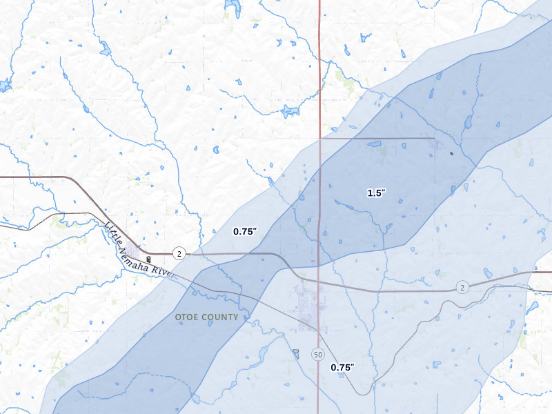 NEXRAD radar-signature map of the hail storm over Syracuse, NE on May 18, 2026