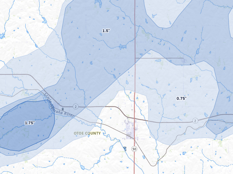 NEXRAD radar-signature map of the hail storm over Syracuse, NE on Jun 5, 2026