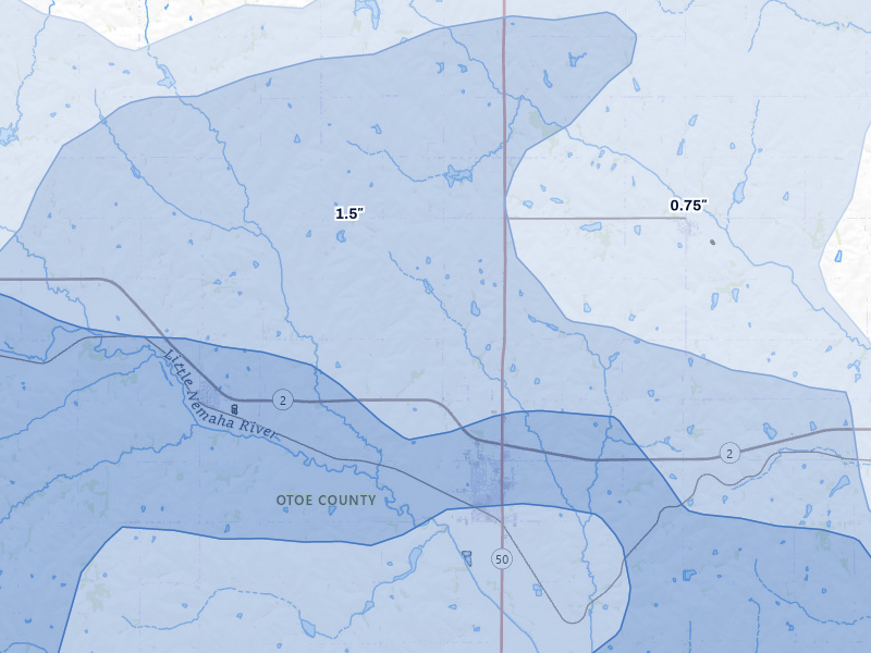 NEXRAD radar-signature map of the hail storm over Syracuse, NE on Jul 3, 2026