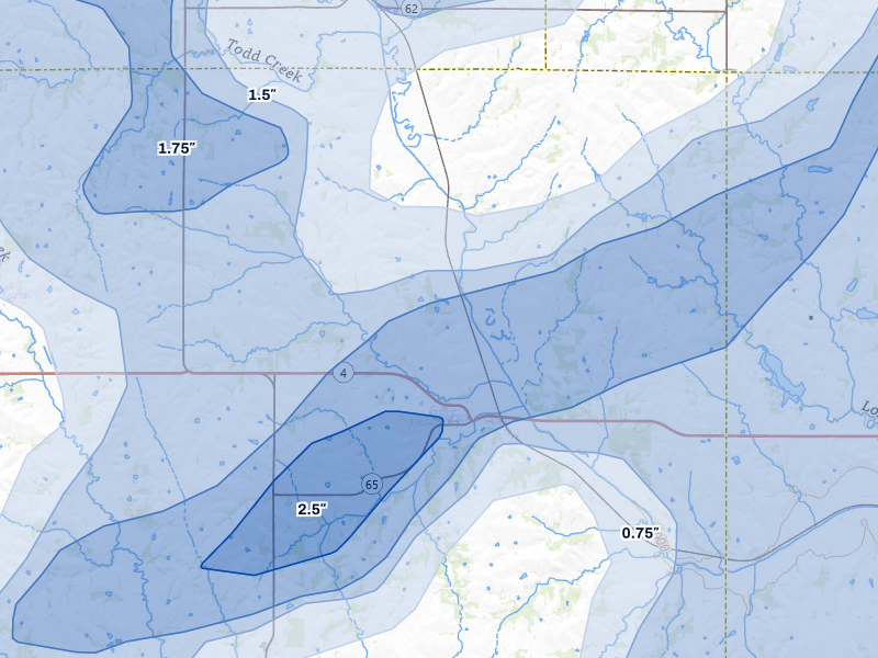NEXRAD radar-signature map of the hail storm over Table Rock, NE on Apr 23, 2026