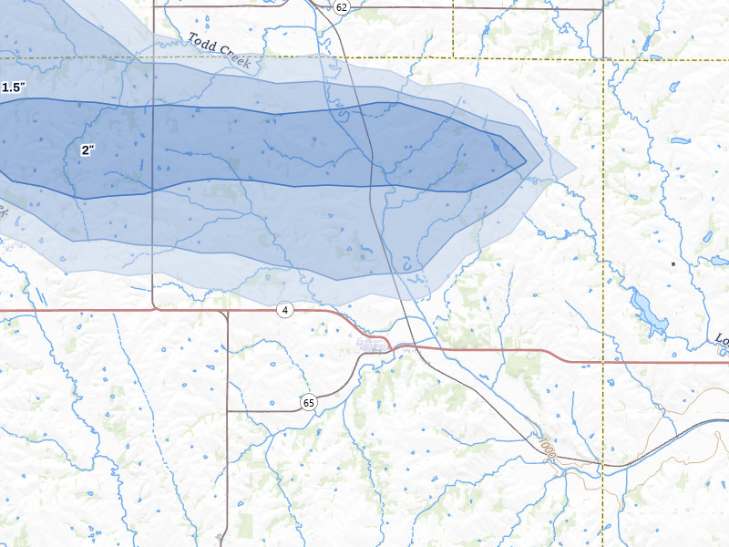 NEXRAD radar-signature map of the hail storm over Table Rock, NE on Apr 25, 2026