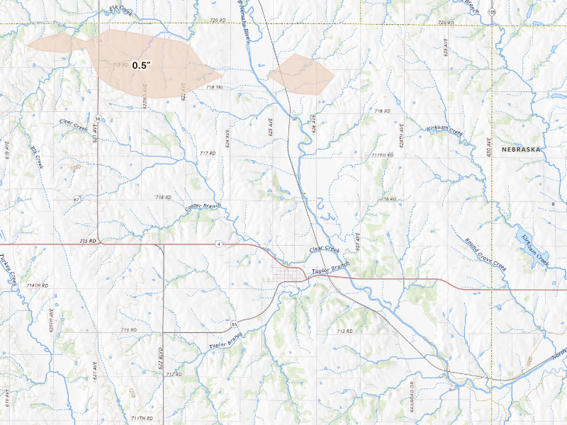 Radar-estimated hail-size map of the storm over Table Rock, NE
