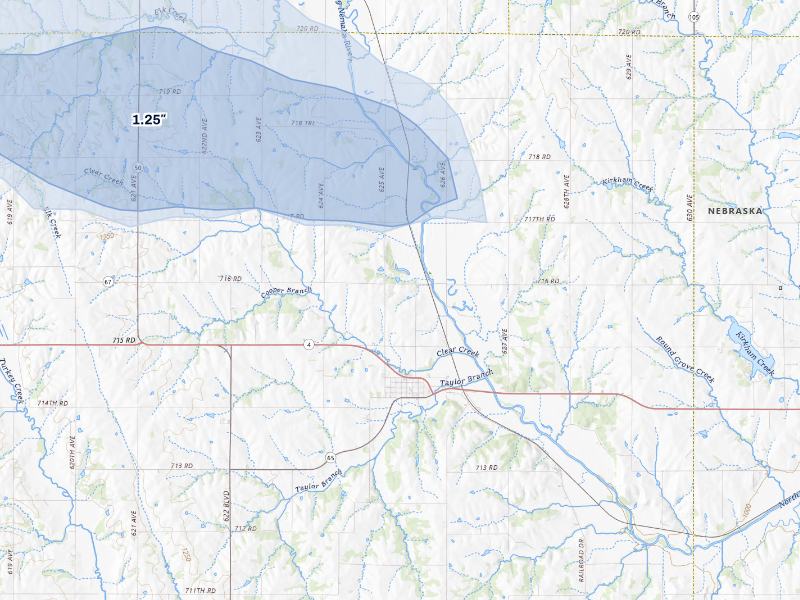 NEXRAD radar-signature map of the hail storm over Table Rock, NE on Sep 12, 2026
