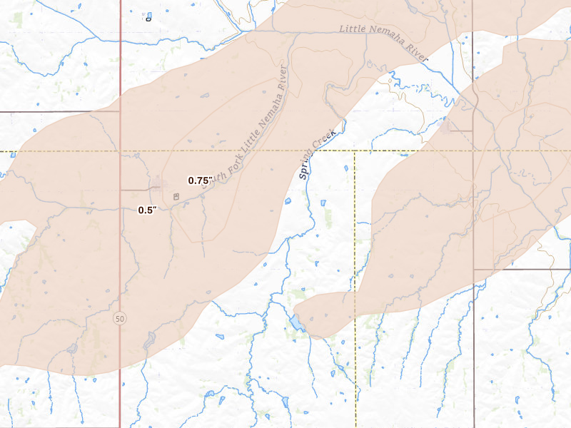 Radar-estimated hail-size map of the storm over Talmage, NE