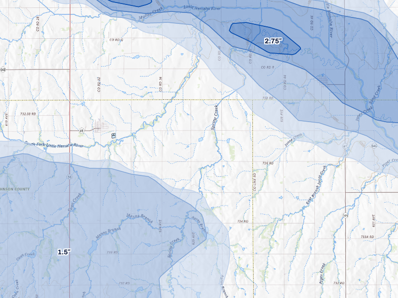 NEXRAD radar-signature map of the hail storm over Talmage, NE on Aug 19, 2026