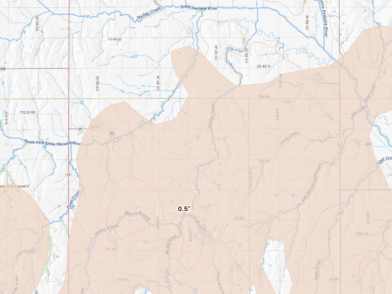 Radar-estimated hail-size map of the storm over Talmage, NE