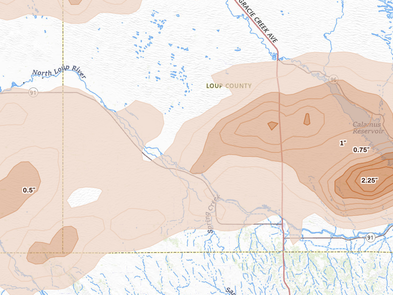 Radar-estimated hail-size map of the storm over Taylor, NE on Jun 12, 2026
