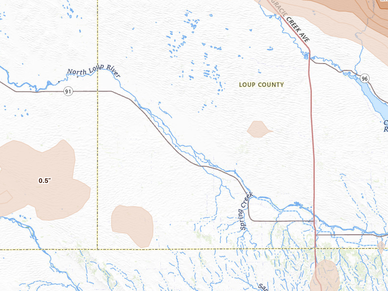 Radar-estimated hail-size map of the storm over Taylor, NE on Aug 17, 2026