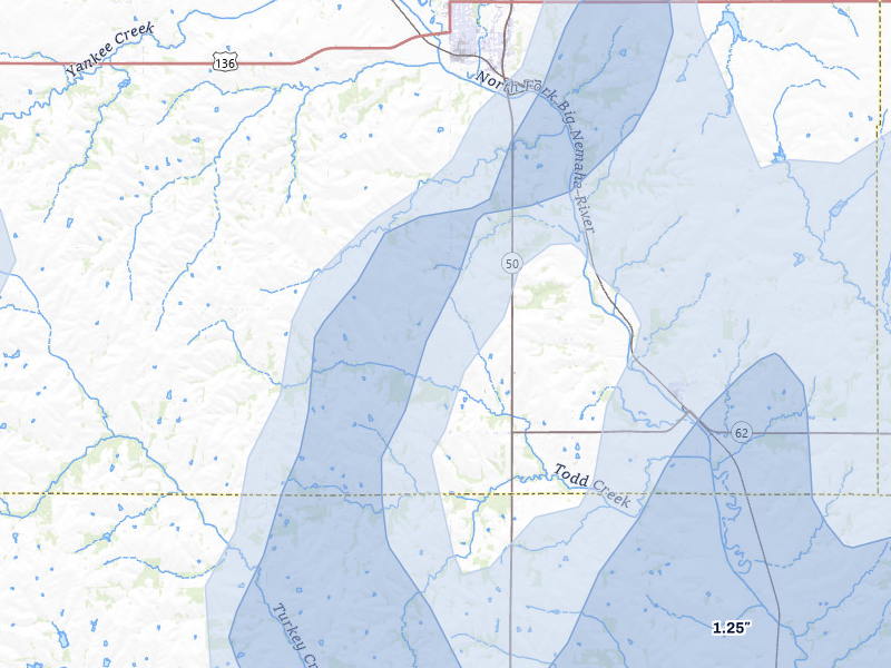 NEXRAD radar-signature map of the hail storm over Tecumseh, NE on Mar 5, 2026
