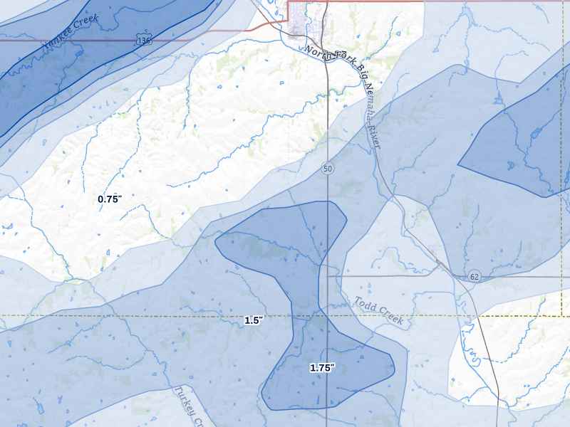 NEXRAD radar-signature map of the hail over Tecumseh, NE