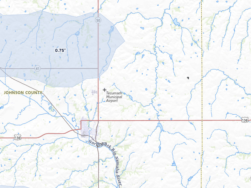 NEXRAD radar-signature map of the hail storm over Tecumseh, NE on Aug 9, 2026