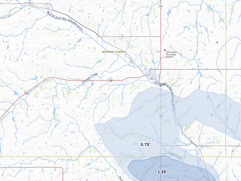 NEXRAD radar-signature map of the hail storm over Tecumseh, NE on Sep 12, 2026