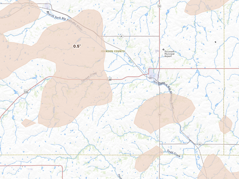 Radar-estimated hail-size map of the storm over Tecumseh, NE