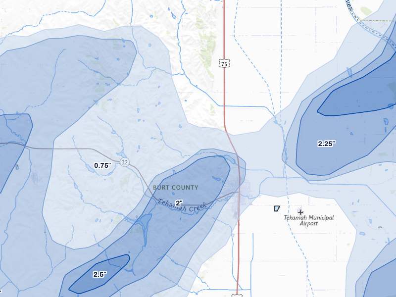 NEXRAD radar-signature map of the hail over Tekamah, NE