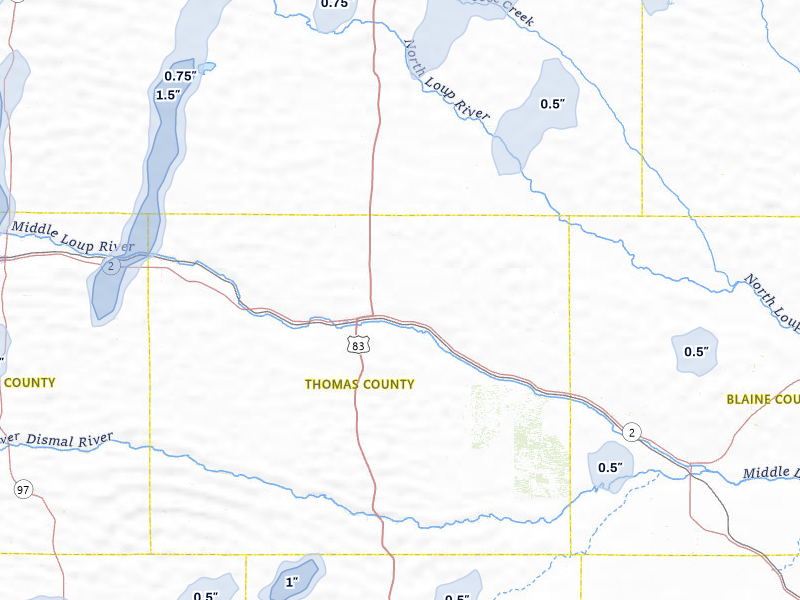 NEXRAD radar-signature map of the hail storm over Thedford, NE on Jun 30, 2026