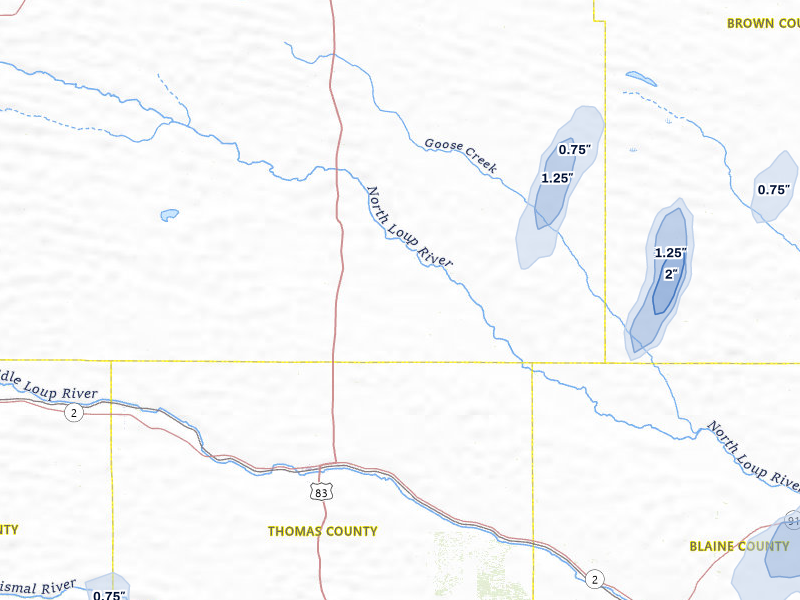 NEXRAD radar-signature map of the hail over Thedford, NE