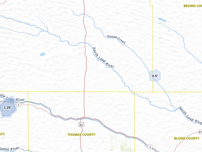 NEXRAD radar-signature map of the hail storm over Thedford, NE on Jul 3, 2026