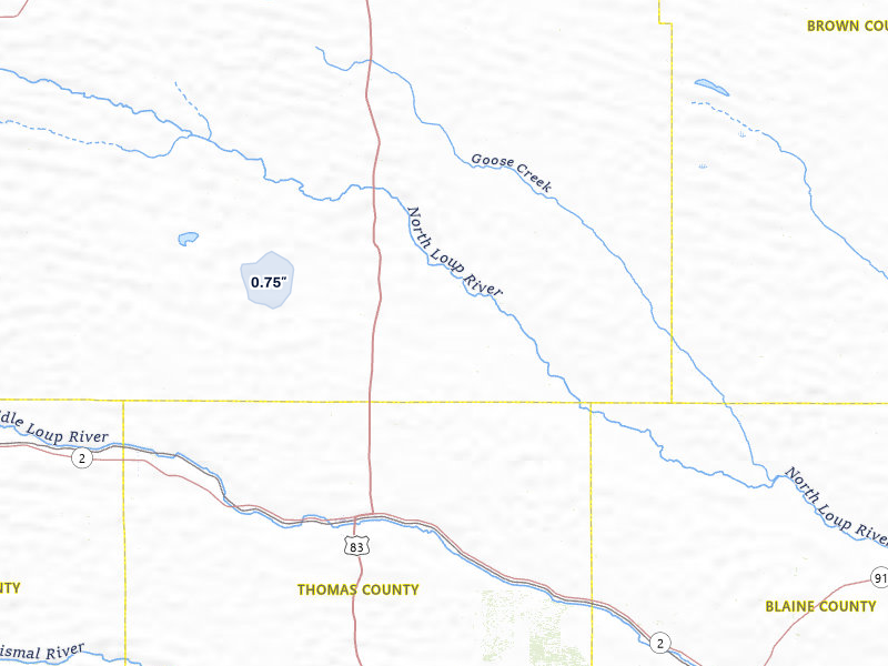 NEXRAD radar-signature map of the hail storm over Thedford, NE on Jul 29, 2026
