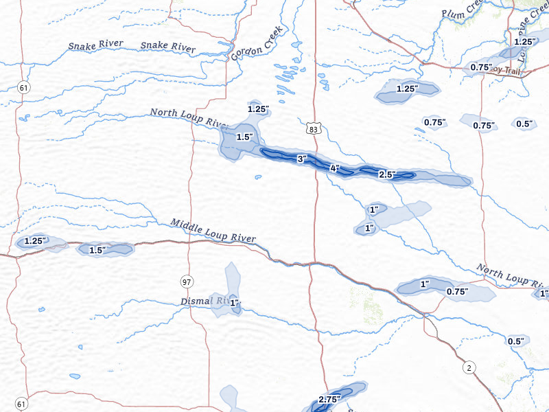 NEXRAD radar-signature map of the hail storm over Thedford, NE on Aug 3, 2026