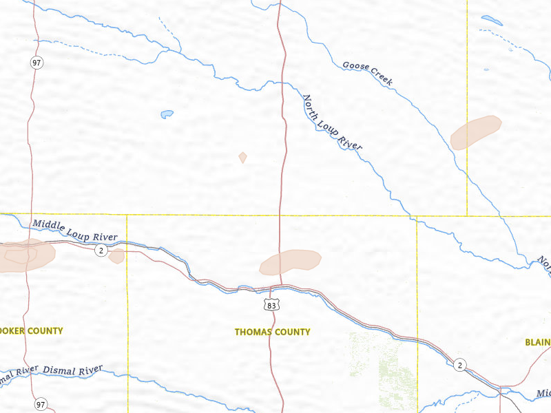 Radar-estimated hail-size map of the storm over Thedford, NE on Aug 4, 2026