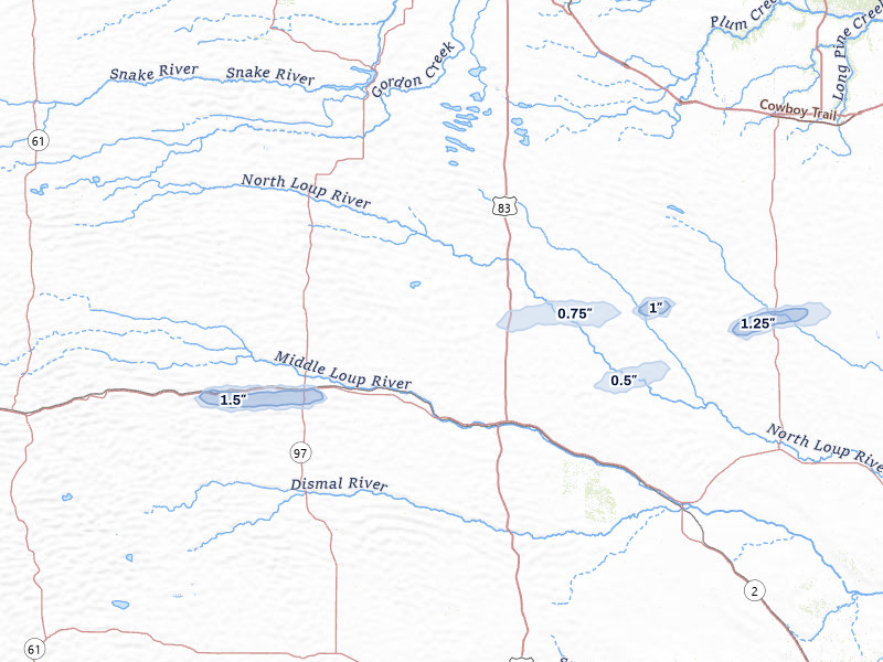 NEXRAD radar-signature map of the hail storm over Thedford, NE on Aug 4, 2026