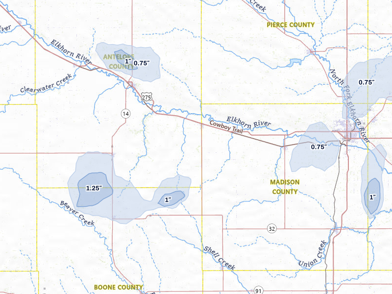 NEXRAD radar-signature map of the hail over Tilden, NE