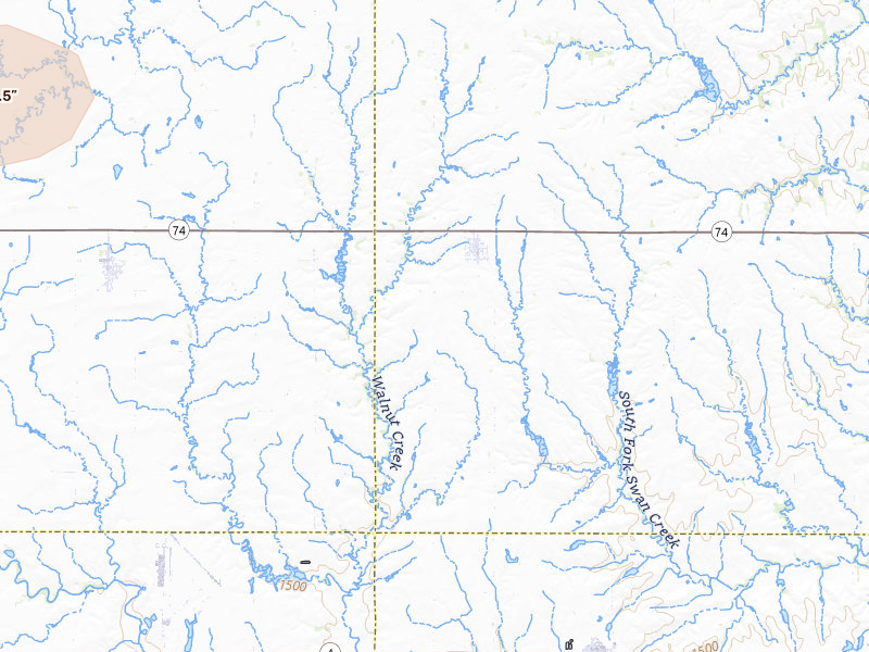 Radar-estimated hail-size map of the storm over Tobias, NE on May 18, 2026