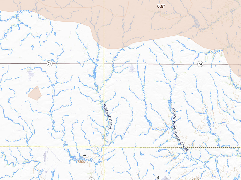 Radar-estimated hail-size map of the storm over Tobias, NE on Jul 3, 2026