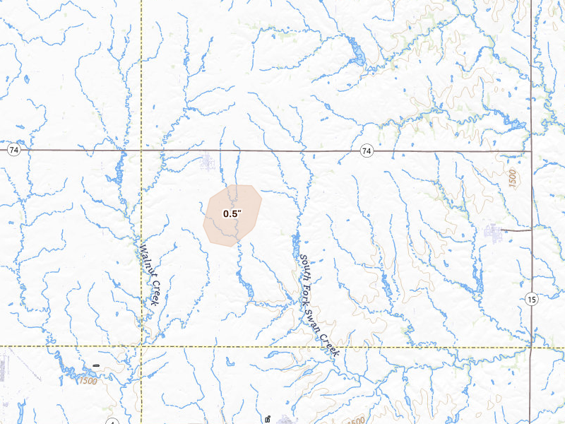 Radar-estimated hail-size map of the storm over Tobias, NE