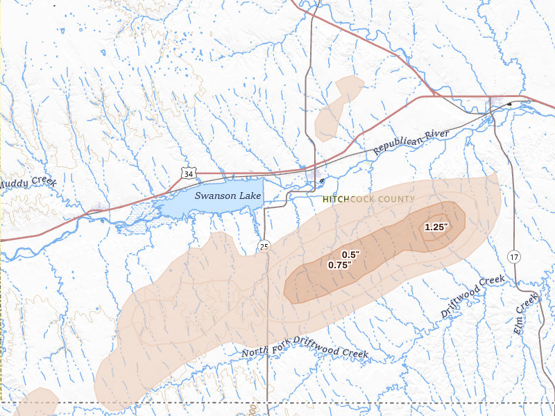 Radar-estimated hail-size map of the storm over Trenton, NE