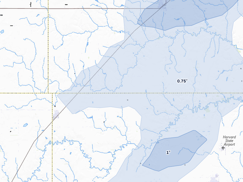 NEXRAD radar-signature map of the hail over Trumbull, NE