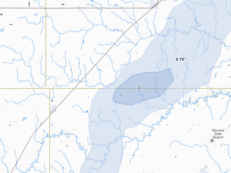 NEXRAD radar-signature map of the hail storm over Trumbull, NE on May 16, 2026