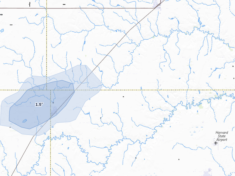 NEXRAD radar-signature map of the hail storm over Trumbull, NE on Jun 3, 2026