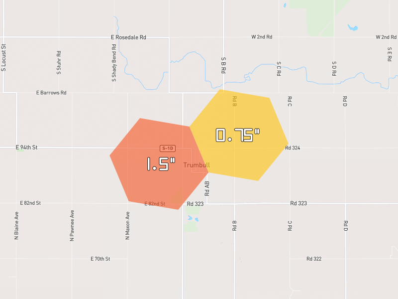 Hail map of Trumbull, NE on Jun 3, 2026, hail up to 1.5"