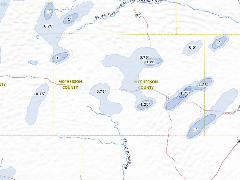 NEXRAD radar-signature map of the hail storm over Tryon, NE on Jun 30, 2026