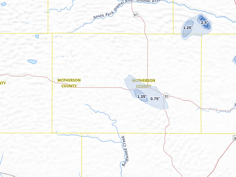 NEXRAD radar-signature map of the hail storm over Tryon, NE on Jul 27, 2026