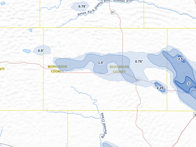 NEXRAD radar-signature map of the hail storm over Tryon, NE on Jul 30, 2026