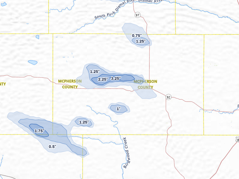 NEXRAD radar-signature map of the hail storm over Tryon, NE on Aug 24, 2026