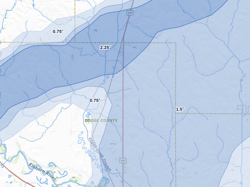 NEXRAD radar-signature map of the hail storm over Uehling, NE on Apr 23, 2026