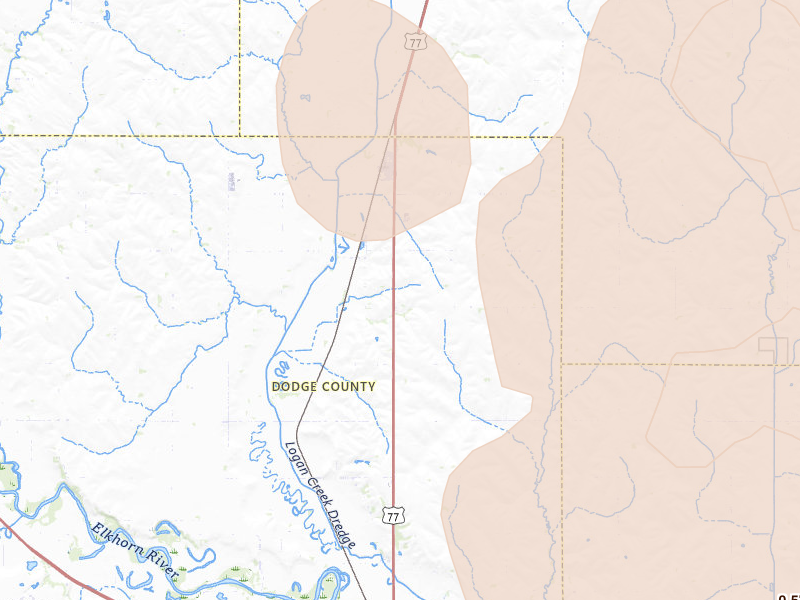 Radar-estimated hail-size map of the storm over Uehling, NE on May 17, 2026