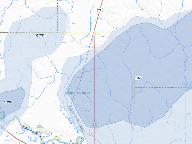 NEXRAD radar-signature map of the hail storm over Uehling, NE on May 17, 2026