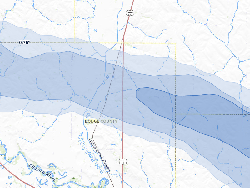 NEXRAD radar-signature map of the hail storm over Uehling, NE on May 31, 2026