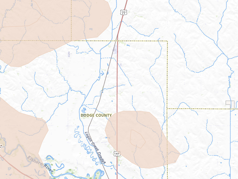 Radar-estimated hail-size map of the storm over Uehling, NE on Aug 11, 2026