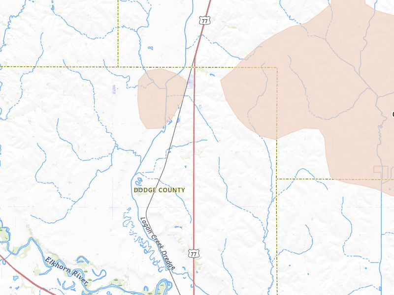 Radar-estimated hail-size map of the storm over Uehling, NE on Aug 12, 2026