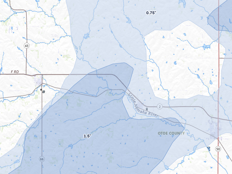 NEXRAD radar-signature map of the hail storm over Unadilla, NE on May 17, 2026