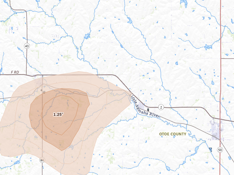 Radar-estimated hail-size map of the storm over Unadilla, NE