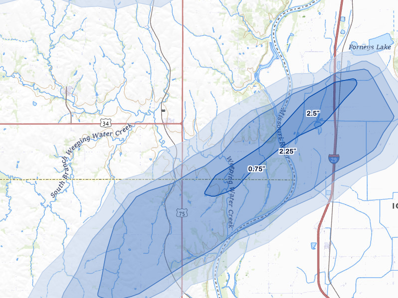 NEXRAD radar-signature map of the hail storm over Union, NE on May 15, 2026