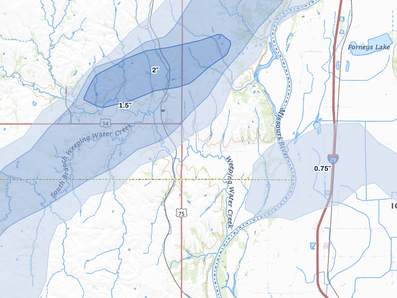 NEXRAD radar-signature map of the hail storm over Union, NE on May 18, 2026