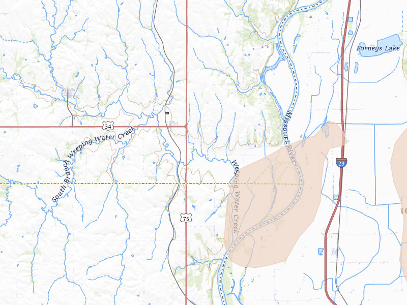 Radar-estimated hail-size map of the storm over Union, NE on Jul 3, 2026