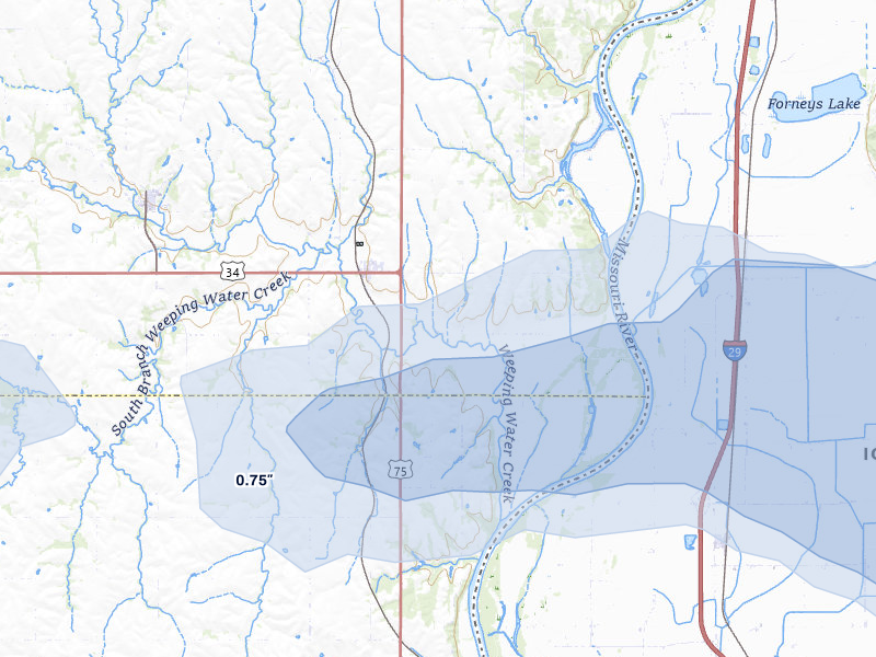 NEXRAD radar-signature map of the hail storm over Union, NE on Jul 3, 2026
